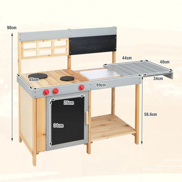 Children’s Wooden Mud Kitchen Set with Chalkboard for Creative Play