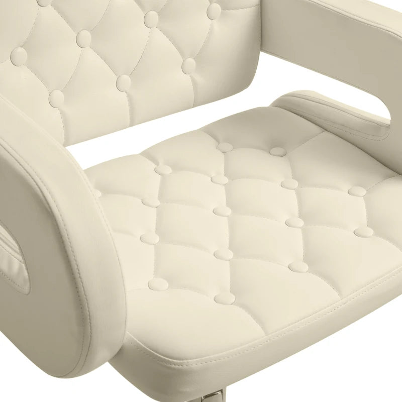 Beige Swivel Bar Stool with PU Leather, Back, Armrest & Footrest