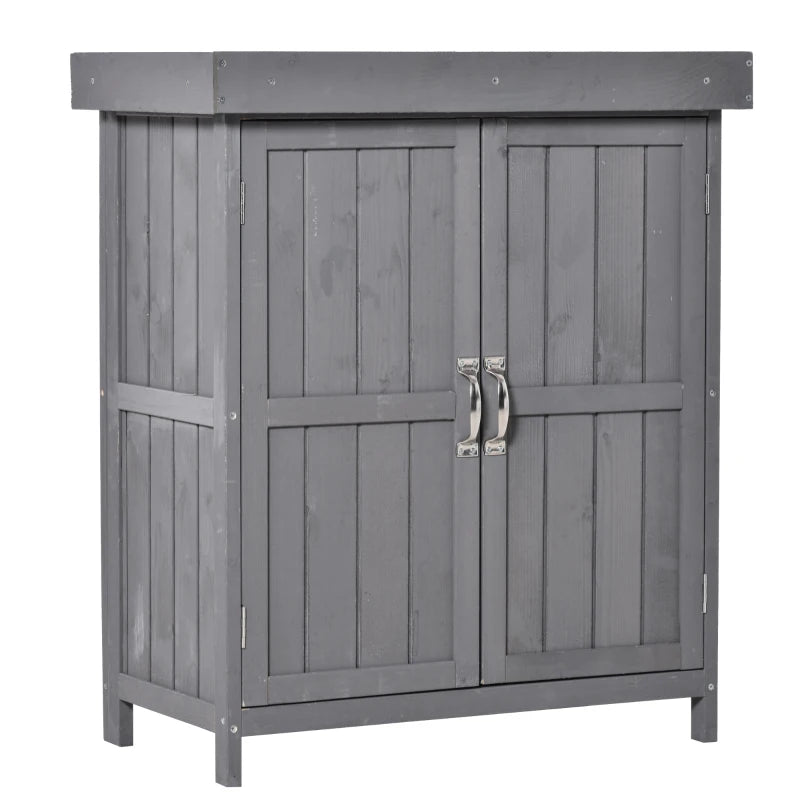 Wooden Garden Shed with Hinged Roof & Removable Shelf, Tool Storage Cabinet, 74x43x88 cm