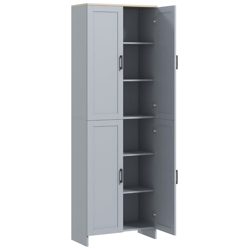 HOMCOM 170cm Freestanding Kitchen Storage Cabinet – Grey, 4 Doors & Shelves