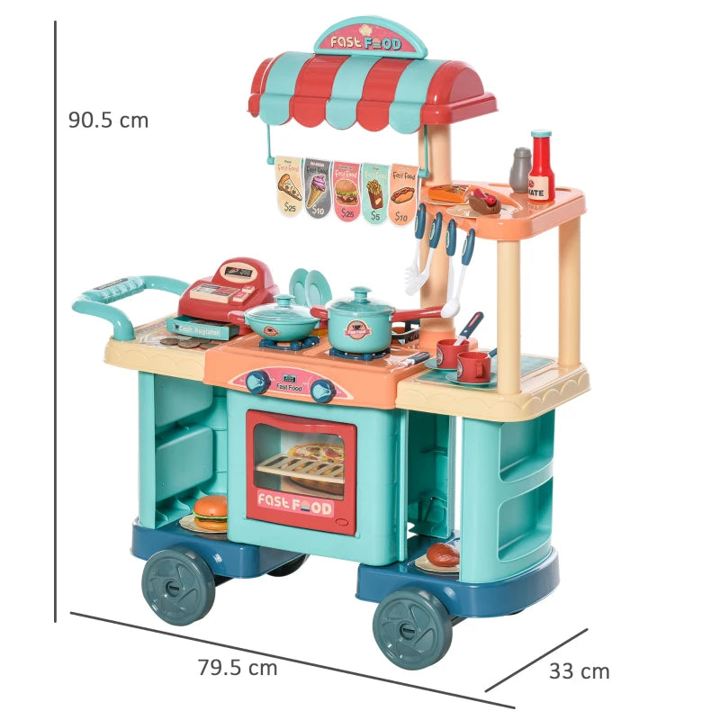 Fast Food Trolley Playset with Cash Register and Accessories for Kids Ages 3-6, 50 Pieces
