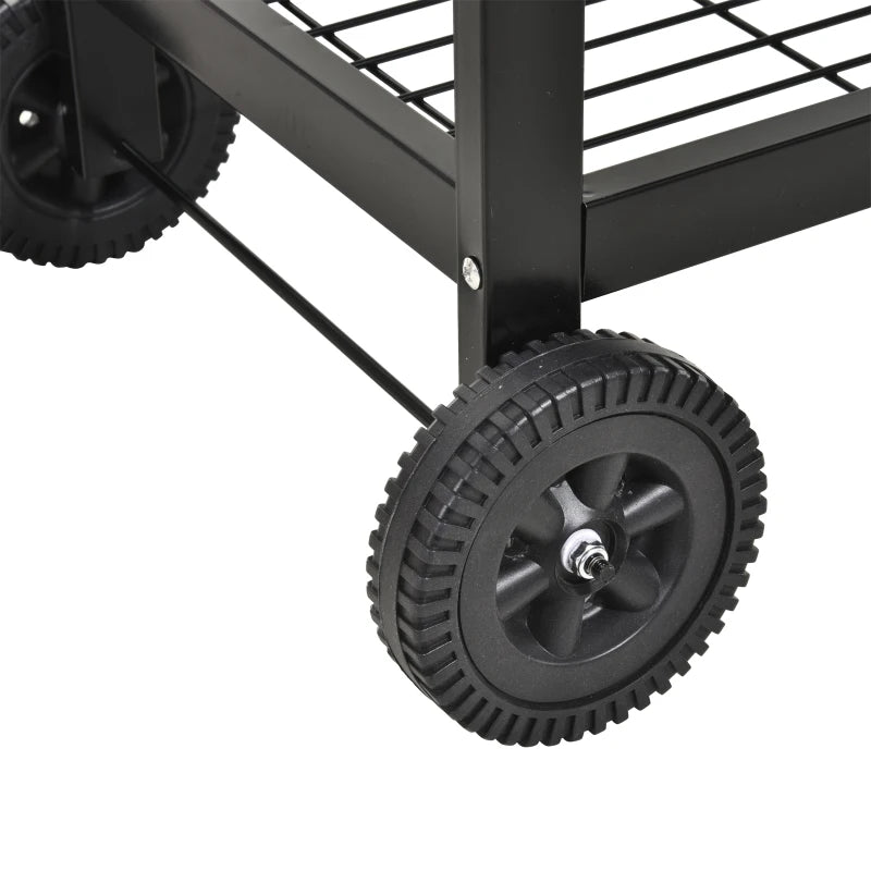 Black Steel 2-Grill Charcoal BBQ with Wheels for Convenient Mobility
