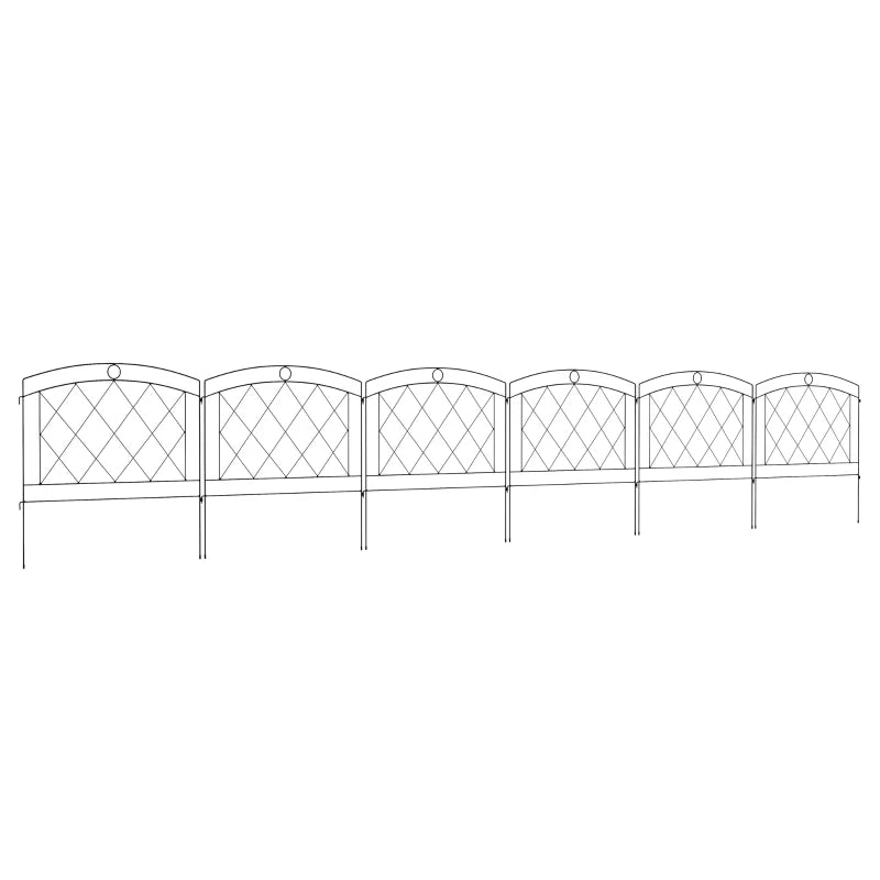 Decorative Black Metal Outdoor Picket Fence Panels, 6-Piece Set – Weather-Resistant