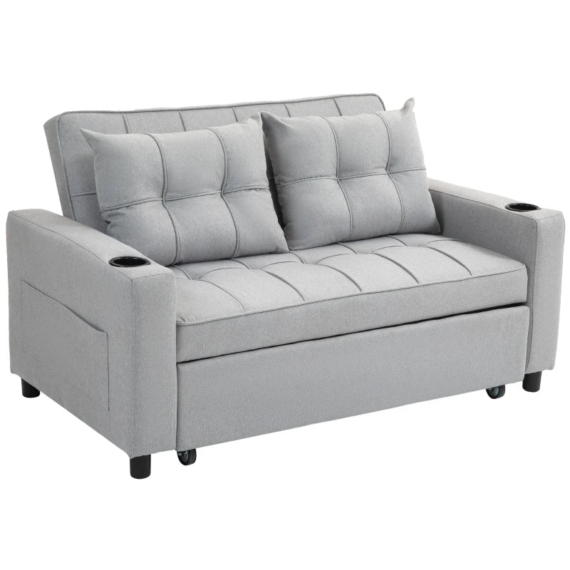 Compact Pull-Out Sofa Bed, Light Grey, 2-Seater Convertible Couch