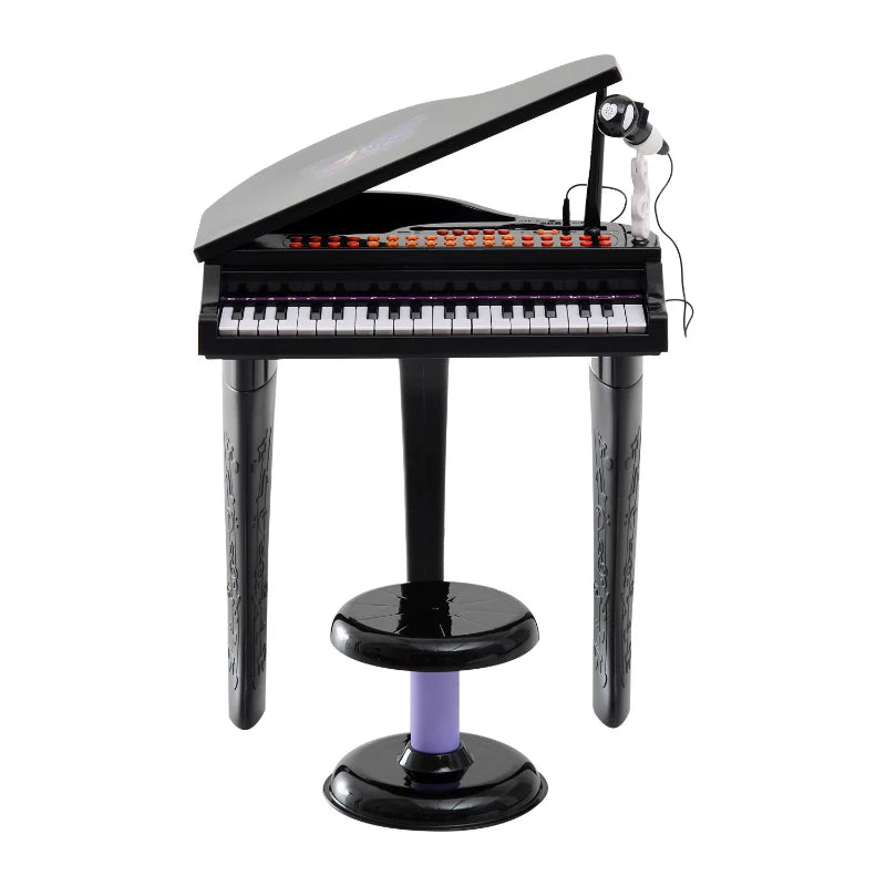 Children’s Musical Toy Piano with Lights, Mic & Stool – Educational Set, 37 Keys, Black