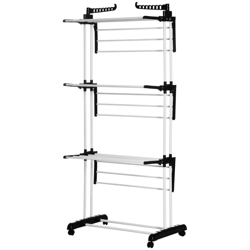 Portable Foldable Clothes Drying Rack – 4-Tier Steel with Castors