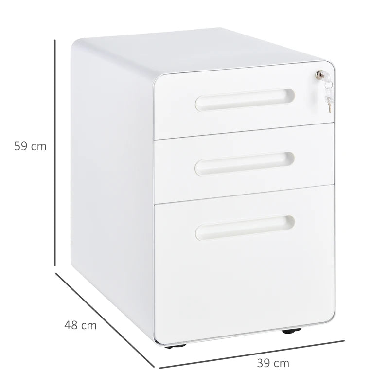 Vertical File Cabinet with 3 Lockable Drawers – White