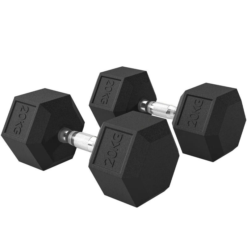 Rubber Hex Dumbbells 2-Pack – 20KG Each for Strength Training