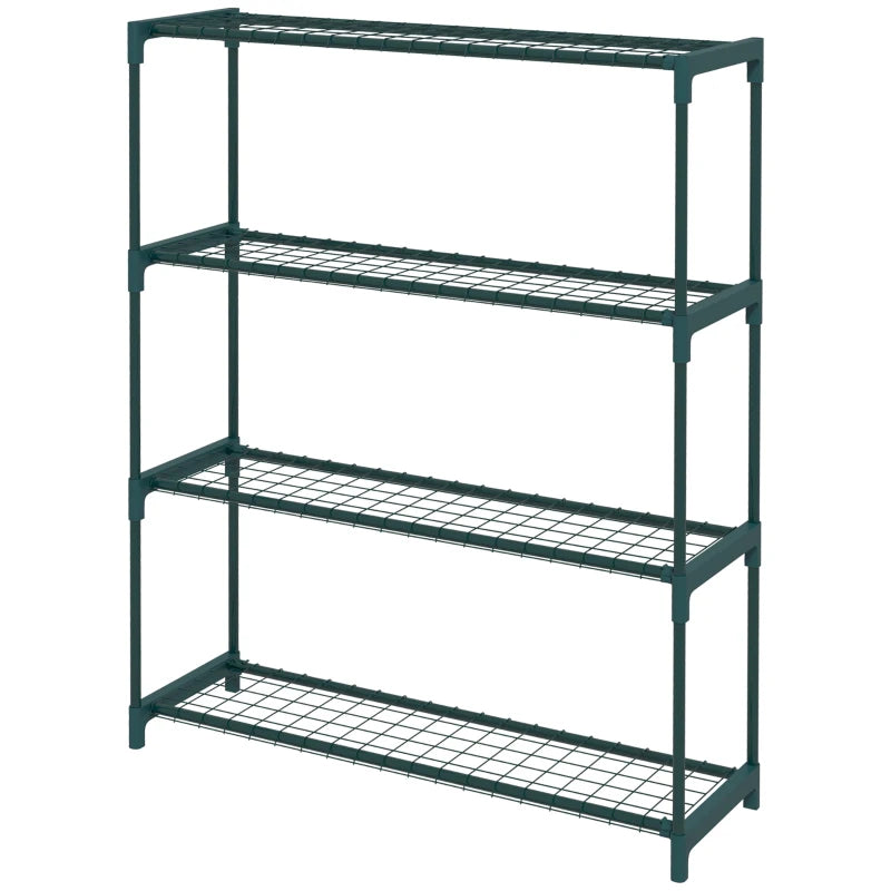 Four-Tier Black Steel Plant Shelf – Versatile Rack for Indoor and Outdoor Gardening