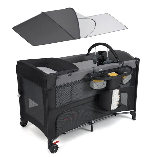 Foldable Pack & Play with Adjustable Heights and Changing Table