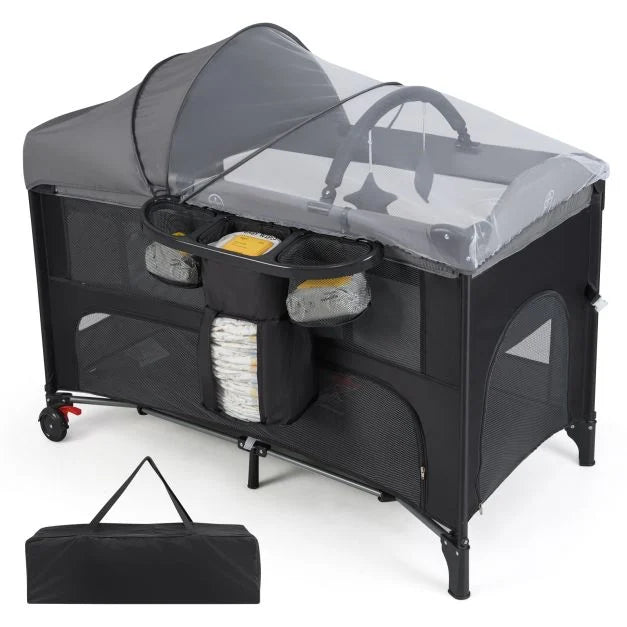 Foldable Pack & Play with Adjustable Heights and Changing Table