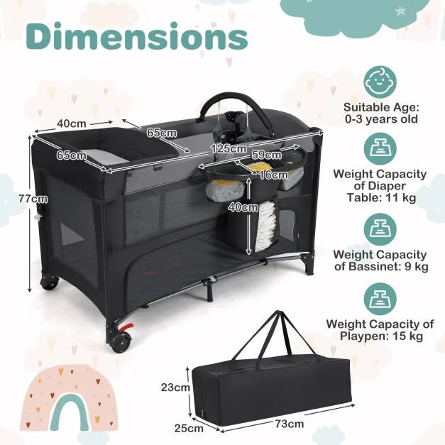 Foldable Pack & Play with Adjustable Heights and Changing Table