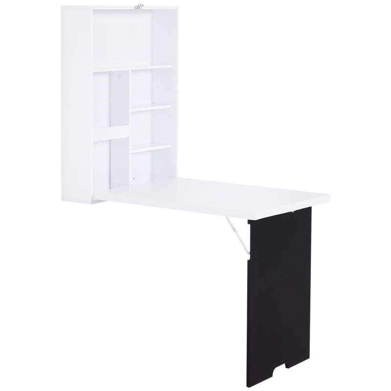 Convertible Wall Desk – White Drop-Leaf Table with Shelf & Chalkboard