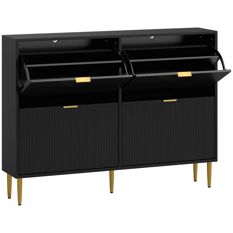 4-Drawer Narrow Shoe Cabinet – Black Flip Drawer Storage for Entryway