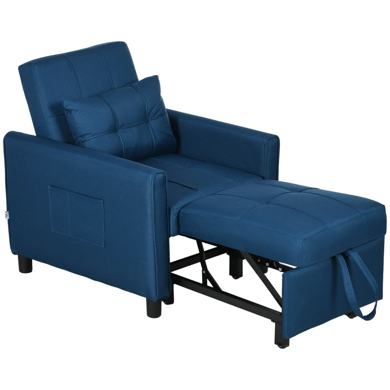 Single Chair Bed with Linen-Look Fabric – Cozy Blue Finish