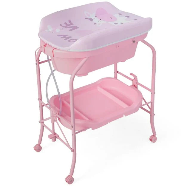 Foldable 2-in-1 Baby Change Table with Bathtub for Easy Bathing and Diapering