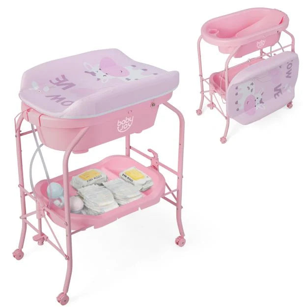 Foldable 2-in-1 Baby Change Table with Bathtub for Easy Bathing and Diapering
