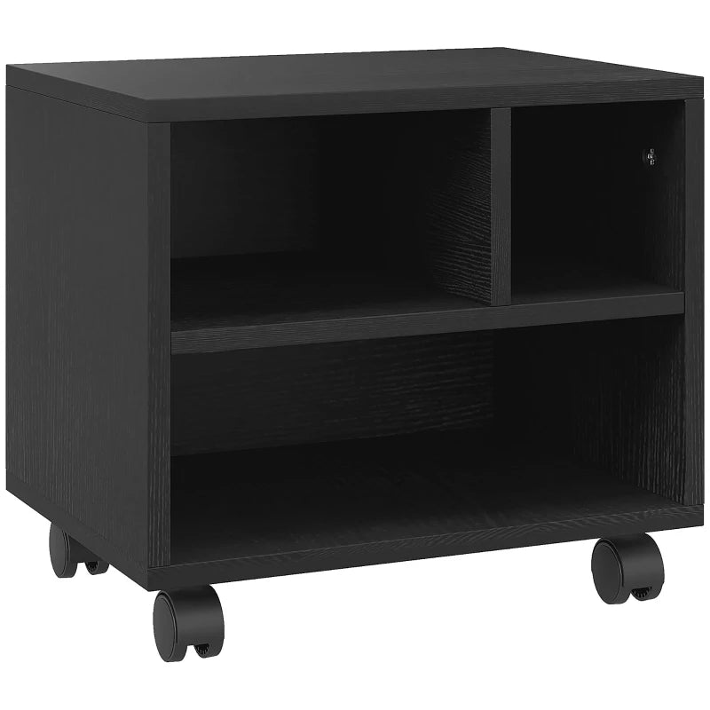 Black Printer Cabinet on Wheels – Three Compartments