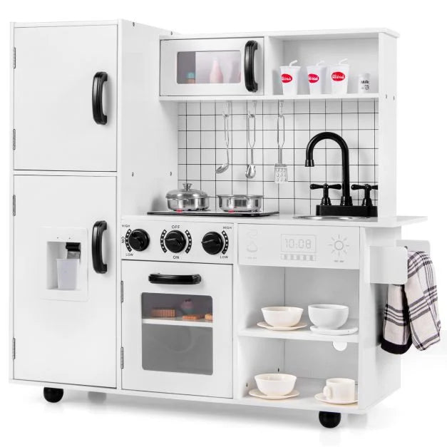 Kids Play Kitchen Toy Set with Oven Featuring Realistic Sounds and Lights