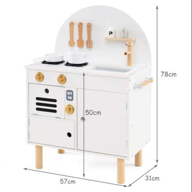 Wooden Kids Play Kitchen with Stove, Faucet & Pretend Cooking Fun