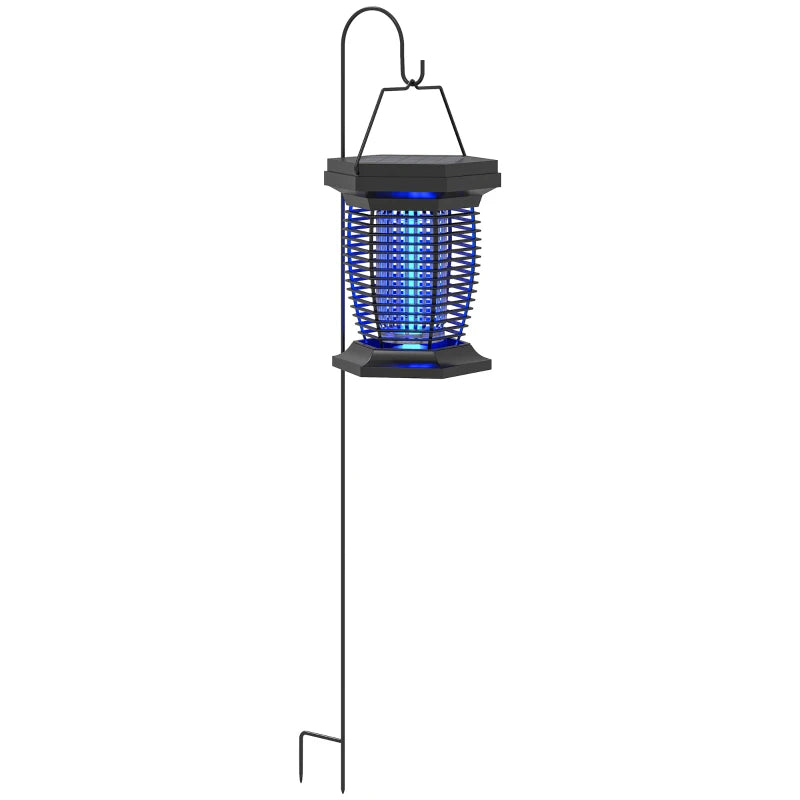 Electric 2-in-1 Fly Zapper with UVA Light, Solar & USB Rechargeable, Hanging Garden Lantern, Black