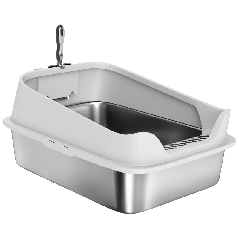 XL Stainless Steel Cat Litter Box with High Sides