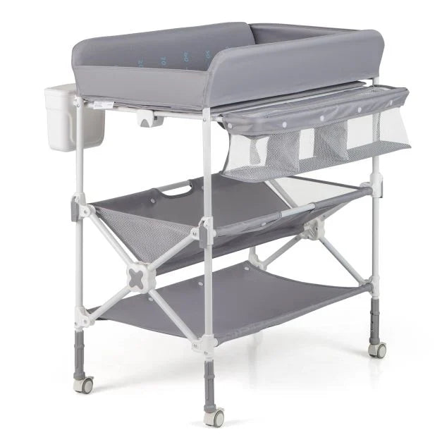 Baby Changing Table with Foldable Design, Wheels, and Adjustable Height