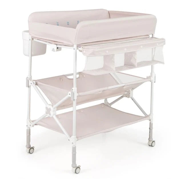 Baby Changing Table with Foldable Design, Wheels, and Adjustable Height