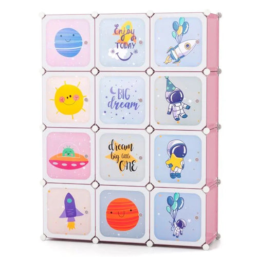 12-Cube Kids Wardrobe with 2 Clothes Hanging Sections – Portable