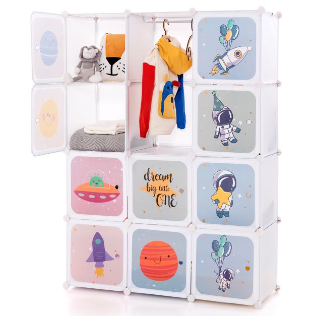 12-Cube Kids Wardrobe with 2 Clothes Hanging Sections – Portable