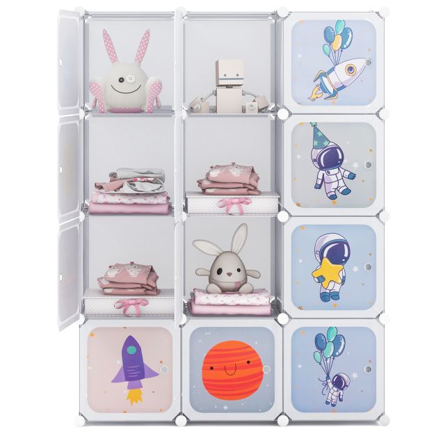 12-Cube Kids Wardrobe with 2 Clothes Hanging Sections – Portable