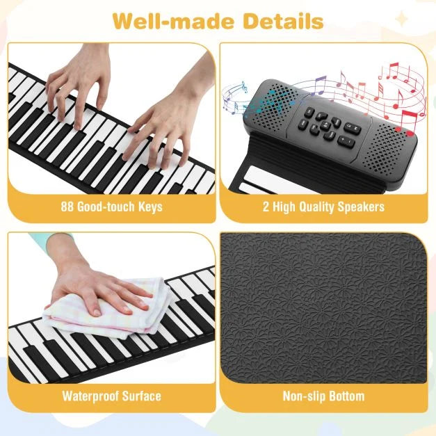 Hand Roll-Up Portable Piano Keyboard with 128 Built-In Rhythms