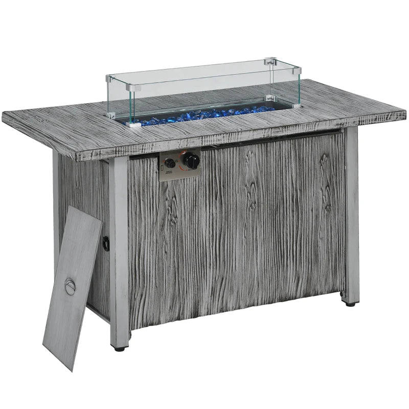 Gas Fire Pit Table with Glass Screen and Cover, 50,000 BTU, Grey Outdoor Heater