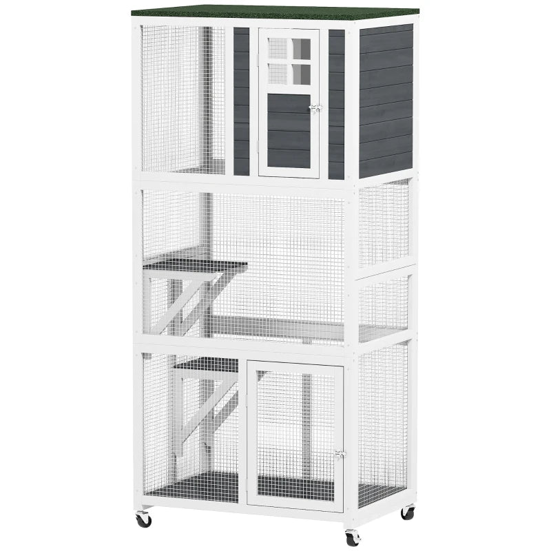 Wooden Catio Outdoor Cat Enclosure – White