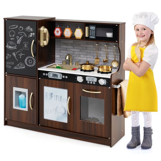 Toddler Role Play Kitchen with Accessories and Realistic Cooking Sounds