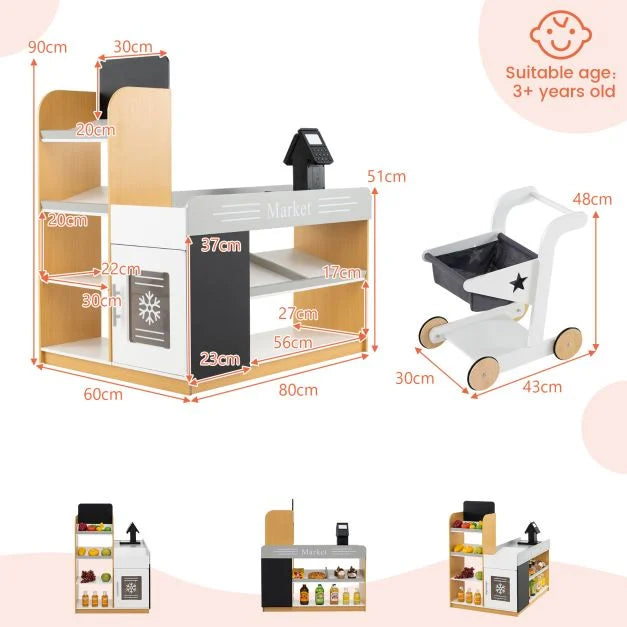 Pretend Play Grocery Store Set with Shopping Cart & 2 Chalkboards