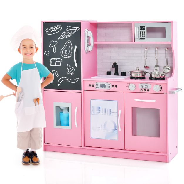Toddler Role Play Kitchen with Accessories and Realistic Cooking Sounds