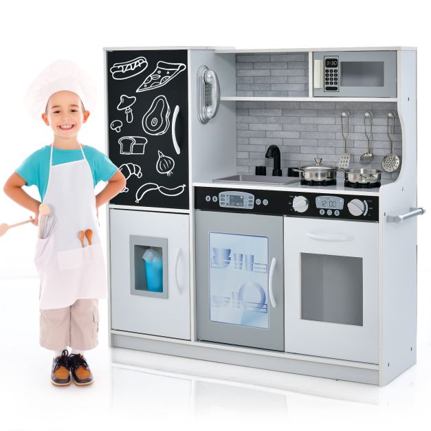 Toddler Role Play Kitchen with Accessories and Realistic Cooking Sounds