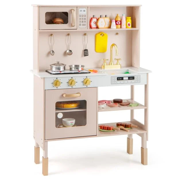 Kids Kitchen Playset with Realistic Stove, Oven, Faucet, Lights, and Sounds