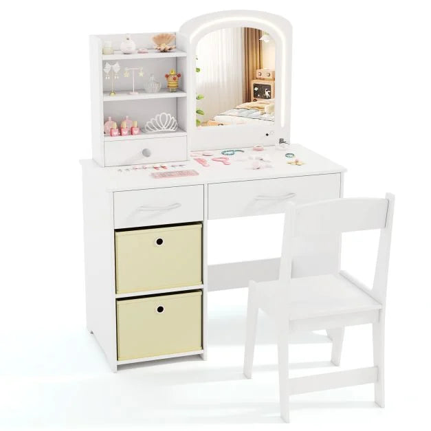 Kids Light-Up Vanity Set with Mirror and Organized Drawers