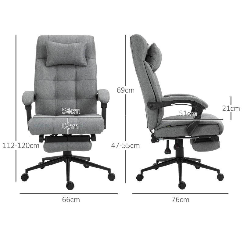 Office Chair with Footrest and Headrest – Light Grey
