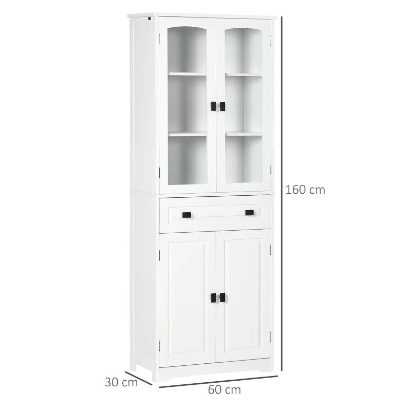 Storage Cabinet with Glass Door, Drawer & Shelves for Kitchen & Dining