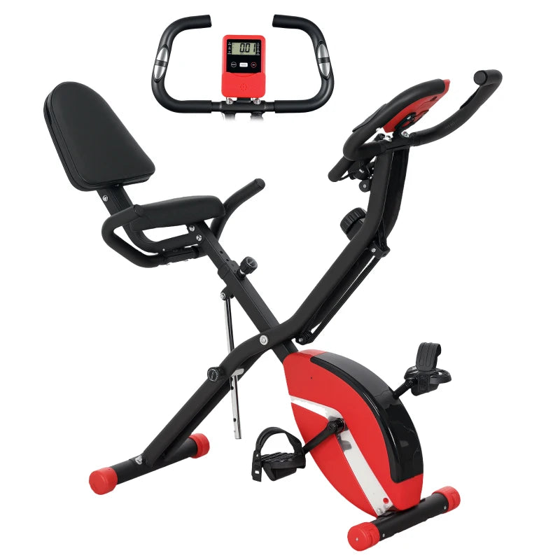 Red 5-in-1 Exercise Bike – Foldable with LCD Display & Phone Mount