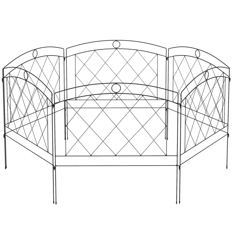 Decorative Black Metal Outdoor Picket Fence Panels, 6-Piece Set – Weather-Resistant