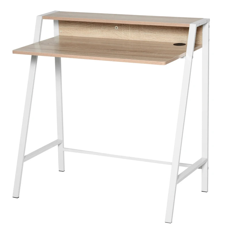Computer Desk with Storage Shelf – White and Oak Finish