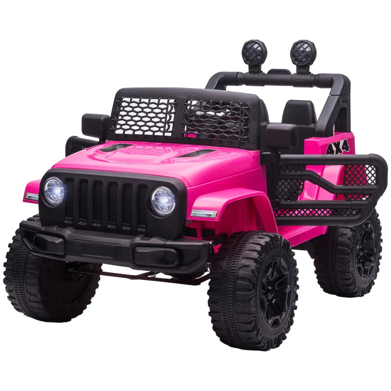 Pink 12V Ride-On Car for Kids with Remote Control, Horn, Lights & Suspension Wheels