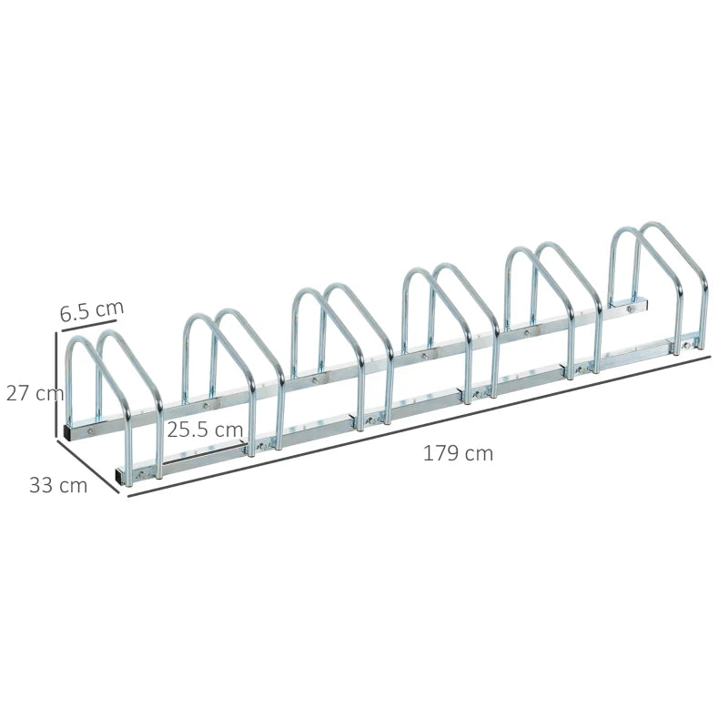 Bike Stand Parking Rack – 6 Racks, Silver, Floor or Wall Mount