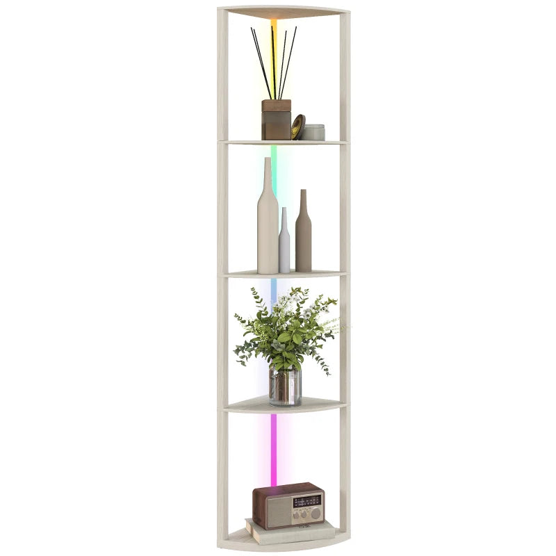 Oak LED Floor Lamp – RGB Light with Shelves, Remote & Adjustable Brightness