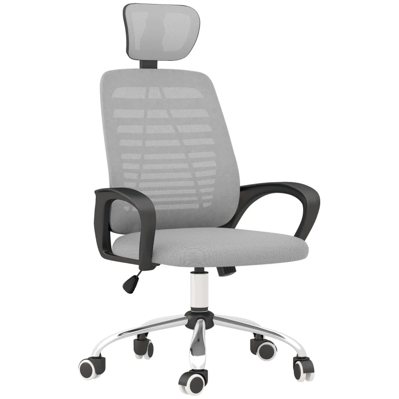 Mesh Desk Chair – Grey, Lumbar Support, Adjustable Headrest