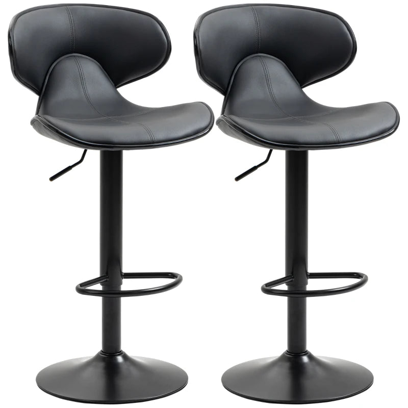 Set of 2 Adjustable Swivel Bar Stools with Backrest – Grey